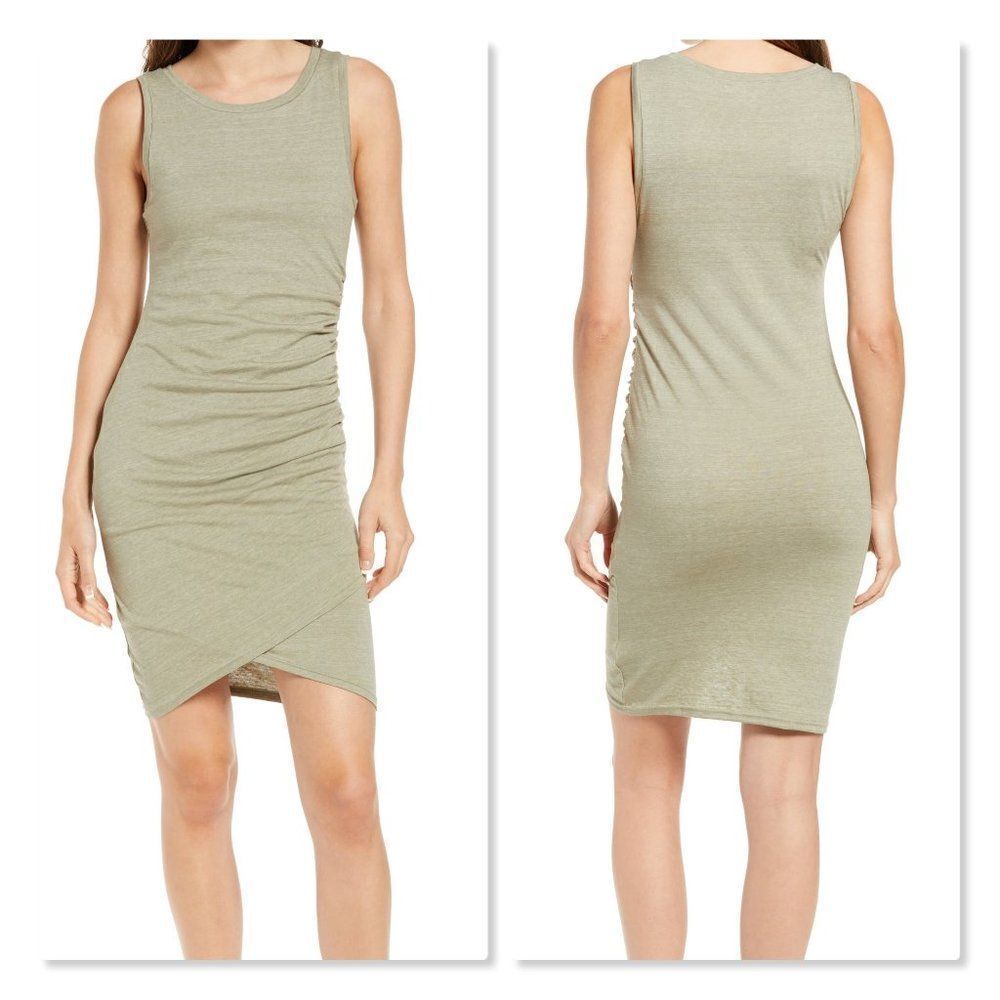 Leith Ruched Body-Con Tank Dress size Large in Olive Green